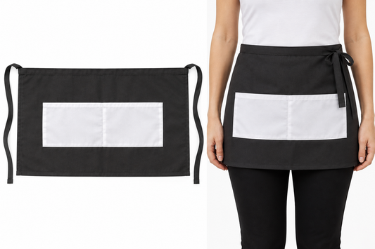 Black Waist Apron Blank with White Double Printable Pocket – DTF Ready